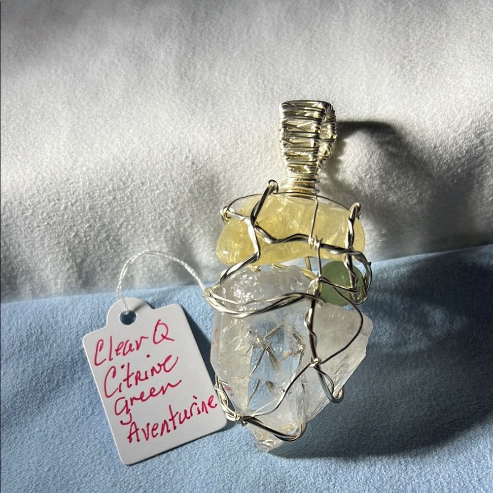 Handcrafted Clear, Citrine, and Green Aventurine Pendant